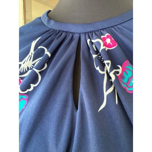 Vintage 70's MOD 2 Piece Dress Jacket Blue Pink Floral Size M Poly Knit - Picture 16 of 16